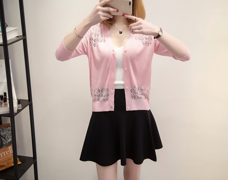 Mùa xuân và mùa hè băng lụa đan áo chống nắng cardigan nữ ngắn đoạn điều hòa áo sơ mi Hàn Quốc phiên bản mới bên ngoài mỏng mỏng áo rỗng áo len nữ form rộng