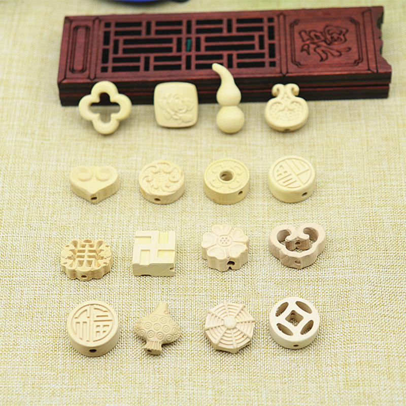 Old Peach Yellow Poplar Wood Engraving Ping An Accessories Car Pendant Key Ornament Diy Handmade Handicraft Gift Pendulum Decorated Back Cloud Lotus