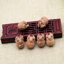 Handmade diy creative jewelry mountain peach wood turn the world children pendant portable pendant material peach wood carved cow