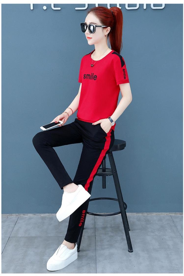 Bộ đồ thể thao nữ 2019 hè mới size lớn Thời trang Hàn Quốc giản dị quần ngắn tay ống rộng hai mảnh - Thể thao sau bộ áo gió thể thao nam