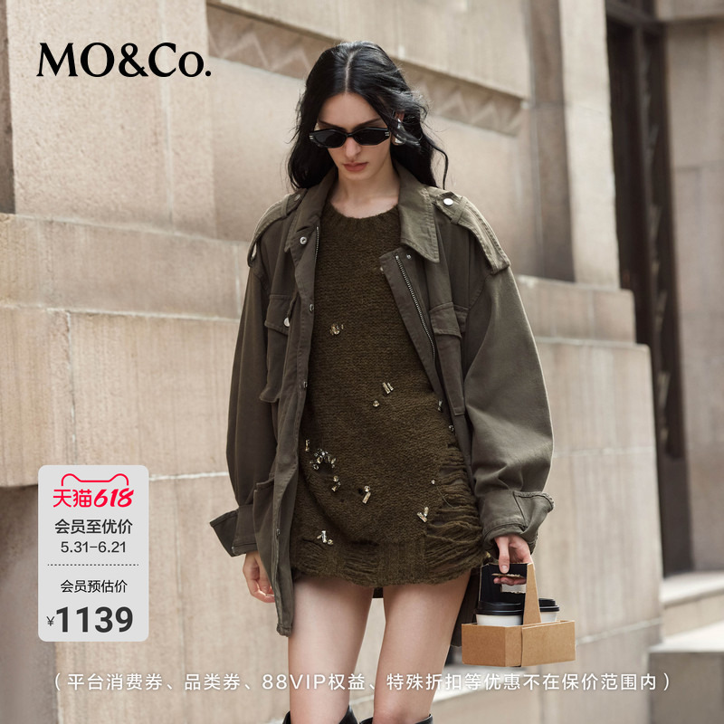 Moco Jacket Autumn Cotton Unisex Mountain Style Hunting Jacket Workwear Pockets Wide Shoulders Drop Shoulder Drawstring Waist Moanke