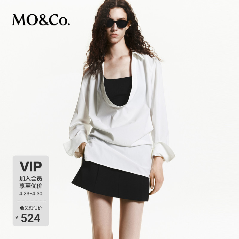 Moco Shirt Knit Camisole Two-Piece Set Deep U-Neck Swing Collar Pleated Waist Deconstructed Design Mo Anke