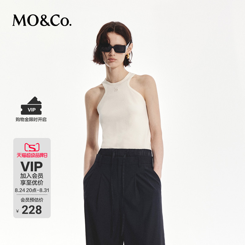 Moco Vest Modal Wool Blend Deconstructed Shoulder-Cutout Embroidered Logo Slim-Fit Top Moco Moco Vest Modal Wool Blend Deconstructed Shoulder-Cutout Embroidered Logo Slim-Fit Top Moco