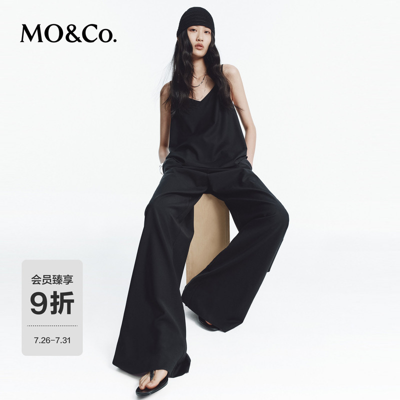 Moco Jumpsuit 2026 Autumn New Product Fake Two-Piece Stretch Wool V-Neck Suspender Wide-Leg Pants Mbf3Jps004