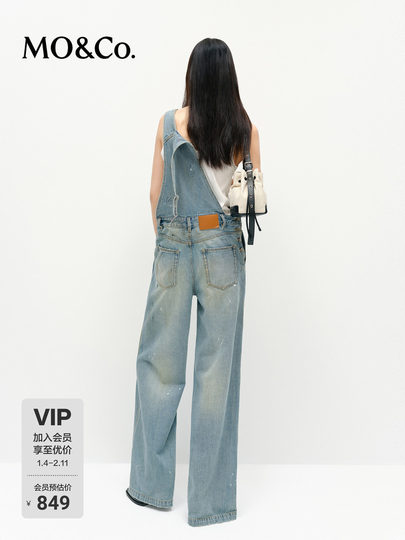 Moco Denim Overalls Retro Washed Faded Ink Print High Waist Straight Leg Mbe1Jps001