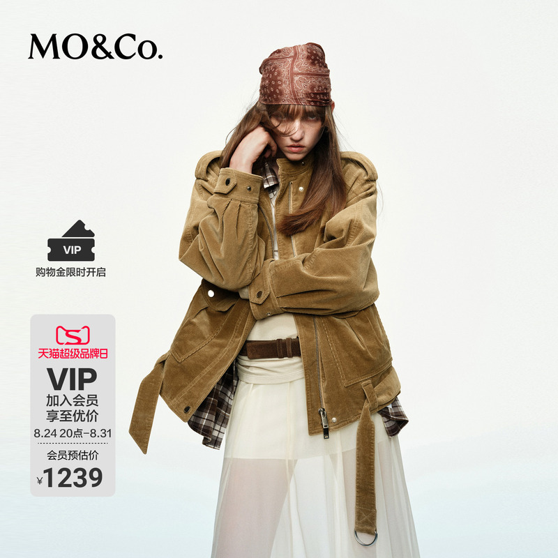 Moco Jacket, Mo Anke Spring and Autumn Corduroy Workwear Jacket, Returning to the Countryside, Stand-Up Collar with Belt
