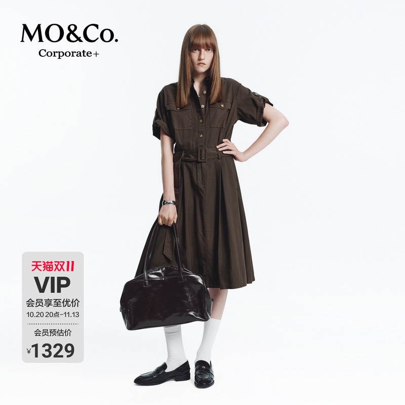 [C+ Series] Moco Workwear Dress 2026 Autumn New Product Washed Cotton Dress with Belt Mbf3Drs018