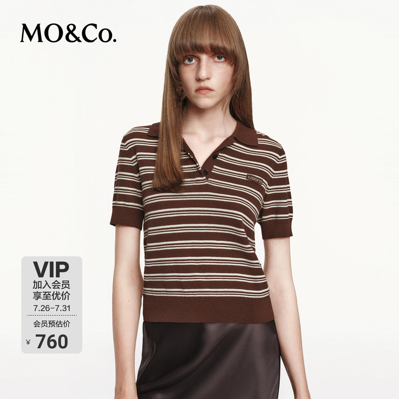 Moco Knitwear, Mo Anke Spring and Autumn Retro Striped Polo Collar, Lightweight Sheep Wool Blend