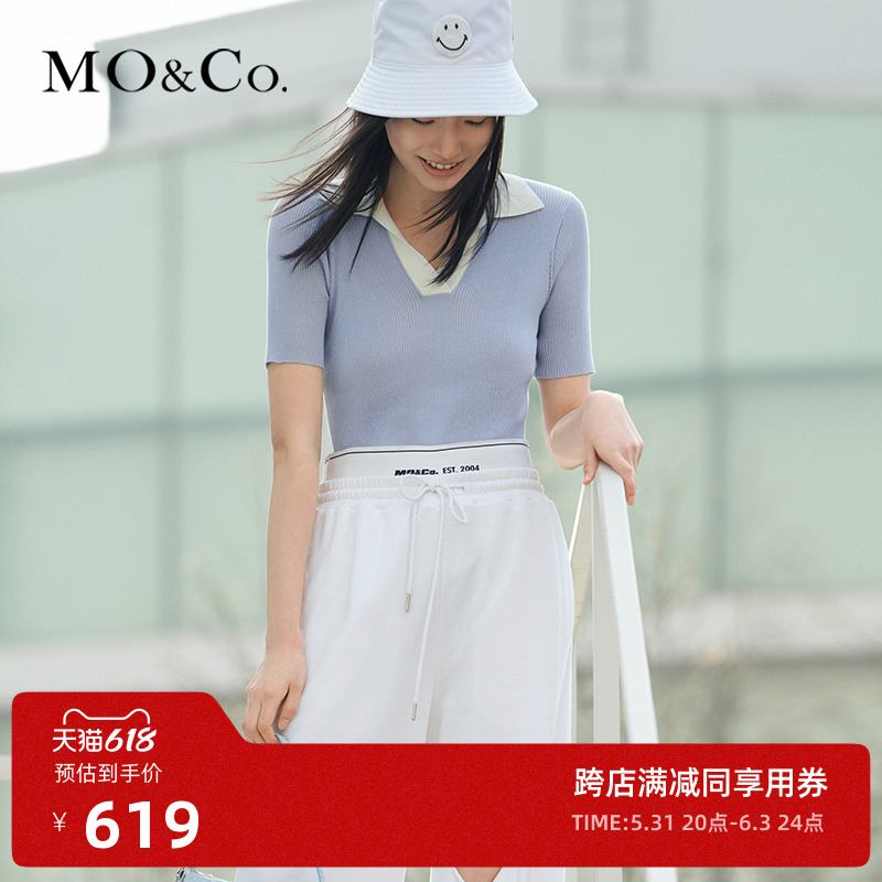 MOCO Summer Sports Stampede Contrast Slim Knit Design Sense Short-Sleeved Cardigan Mo anke