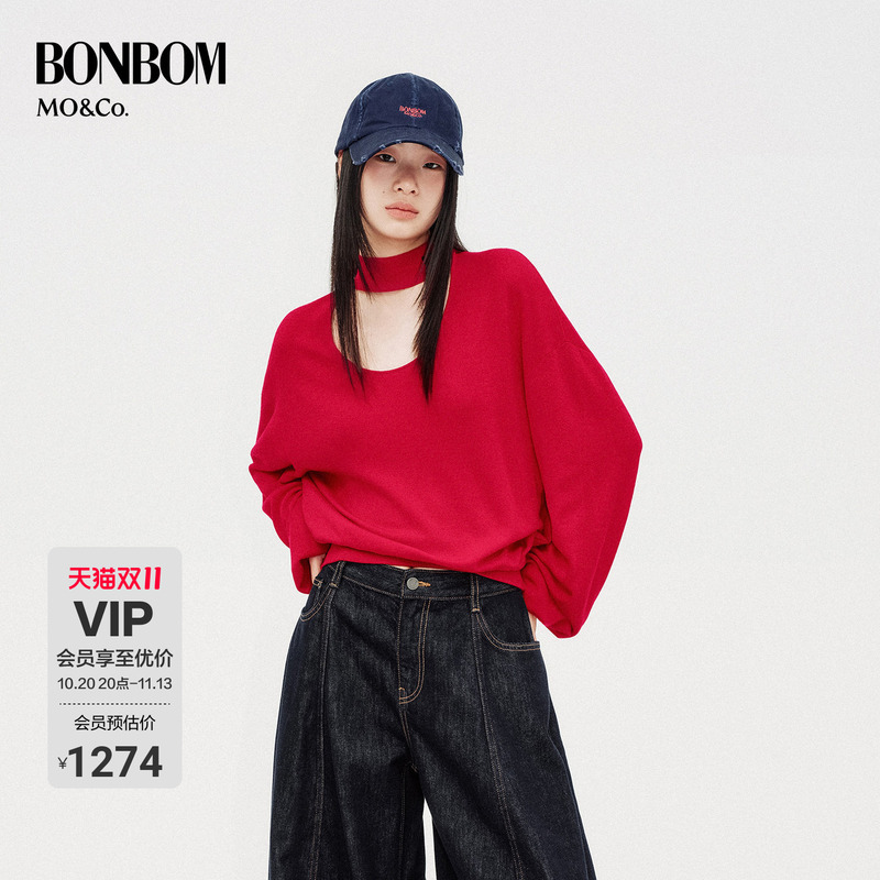 [Bonbom Designer Collaboration] Knitted Sweater 2026 Autumn New Product Sheep Wool Hollow Out Loose Fit Mbf3Swt028