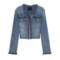 MOCO2024 Spring New Product Hand-woven Trim Small Fragrance Style Short Profile Denim Jacket MBD1JKT011