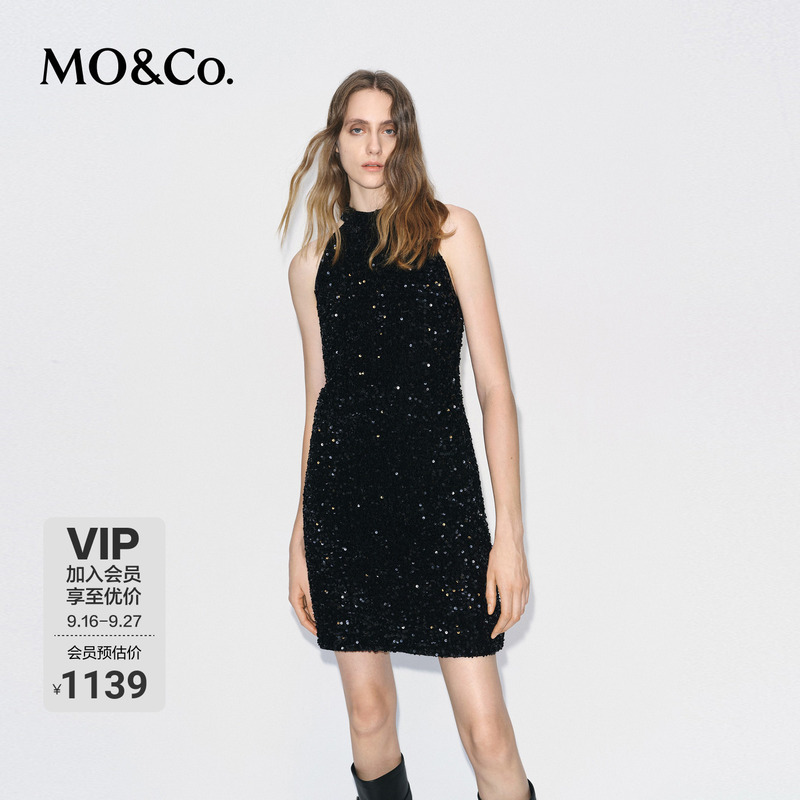 Moco Dress, Light Gown with Tie-Back, Sequined Velvet Bottom, Little Black Dress, Mo&Co Moco Dress, Light Gown with Tie-Back, Sequined Velvet Bottom, Little Black Dress, Mo&Co