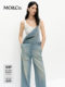 Moco Denim Overalls Retro Washed Faded Ink Print High Waist Straight Leg Mbe1Jps001