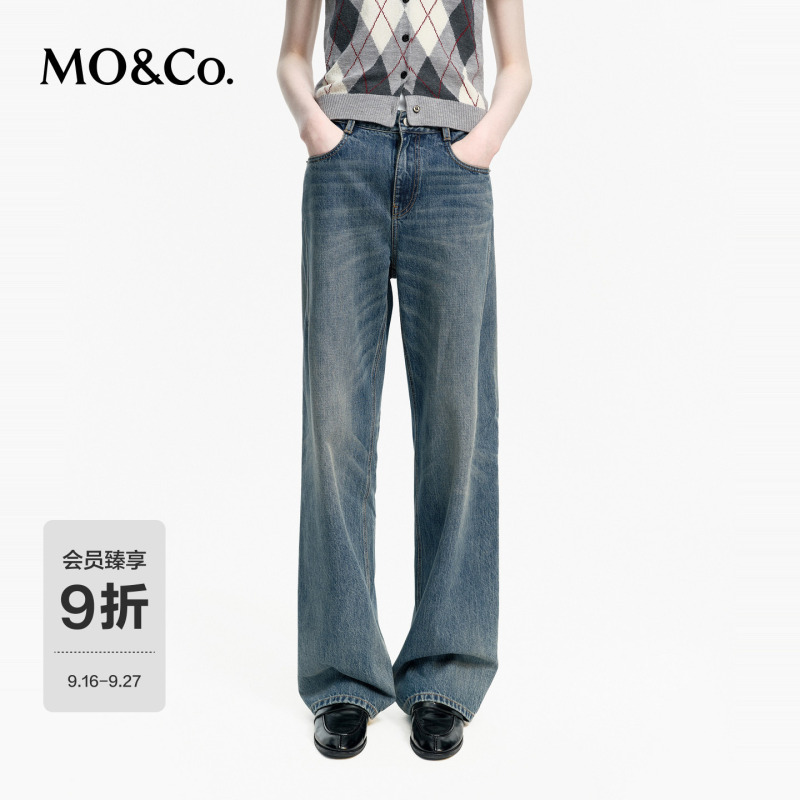 Moco Jeans 2026 Autumn New Product, All-Cotton, Finely Crafted, Washed and Distressed, Mid-Waist, Floor-Length Straight Pants Mbf3Jen028 Moco Jeans 2026 Autumn New Product, All-Cotton, Finely Crafted, Washed and Distressed, Mid-Waist, Floor-Length Straight Pants Mbf3Jen028
