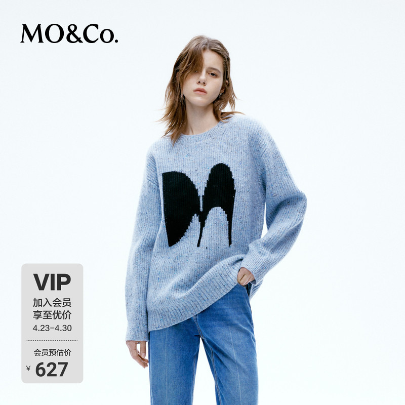 Moco Original Logo Wool Blend Sweater, Casual Mid-Length Top, Loose Sweater Jacket, Moco