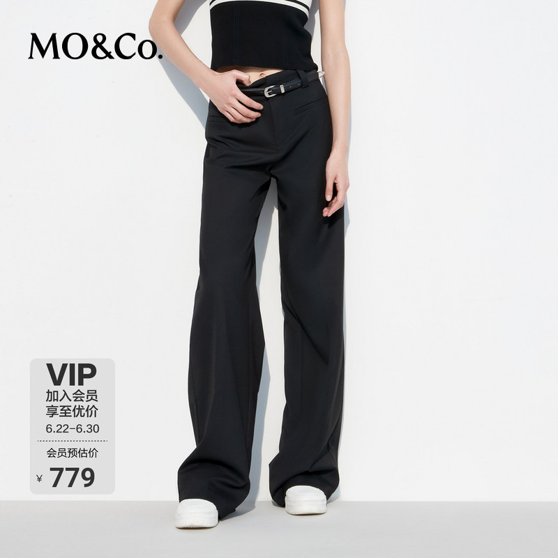 Moco Casual Pants with a Simple Design, Mid-High Waist, Floor-Length Straight Wide-Leg Pants (with Belt) Black Moco Moco Casual Pants with a Simple Design, Mid-High Waist, Floor-Length Straight Wide-Leg Pants (with Belt) Black Moco