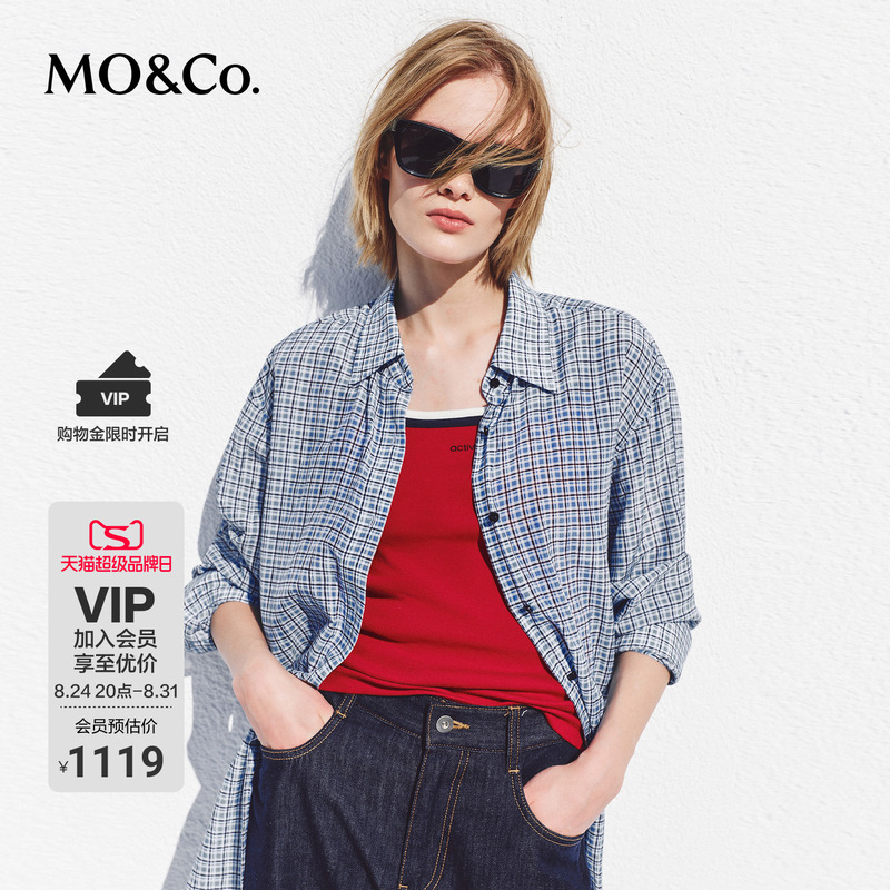 [Global Ambassador Maggie Cheung's Same Style] Moco Women's Shirt 2026 Summer New Plaid Pattern Mbf2Sht026