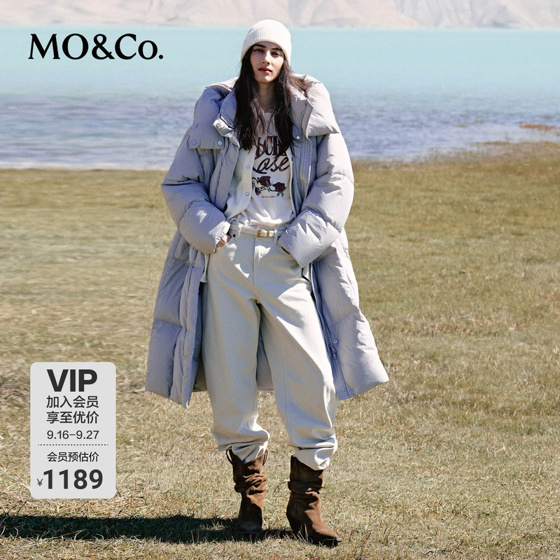 Moco down Jacket 90% Duck down High Collar Hooded Lightweight Warm High-Density Anti-Pilling Double Placket Mid-Length Style with Warm Core Moco down Jacket 90% Duck down High Collar Hooded Lightweight Warm High-Density Anti-Pilling Double Placket Mid-Length Style with Warm Core