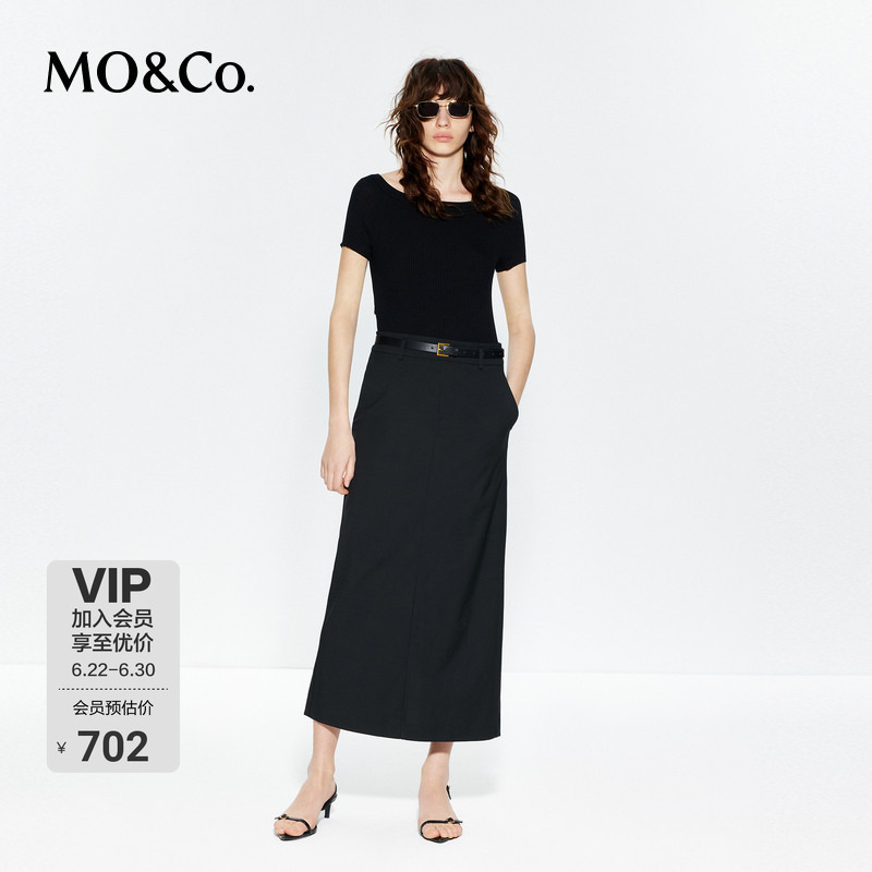Moco Dress Upf40+ Sun Protection Fake Two-Piece Round Neck Short-Sleeved High-Waisted Little Black Dress with Belt Mo Anke Moco Dress Upf40+ Sun Protection Fake Two-Piece Round Neck Short-Sleeved High-Waisted Little Black Dress with Belt Mo Anke