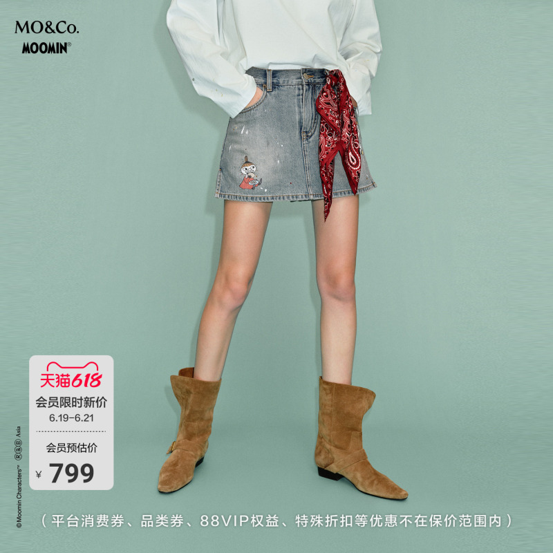 [Moomin Collaboration] Moco Denim Shorts 2026 Summer New Vintage Cotton Print Skirt Pants Mbf2Sot004