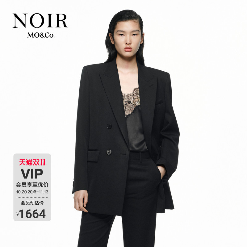 【Noir Series】Moco Suit with Sheep Wool Lapel, Padded Shoulders, Black Jacket, Mo Anke Di Mu Style