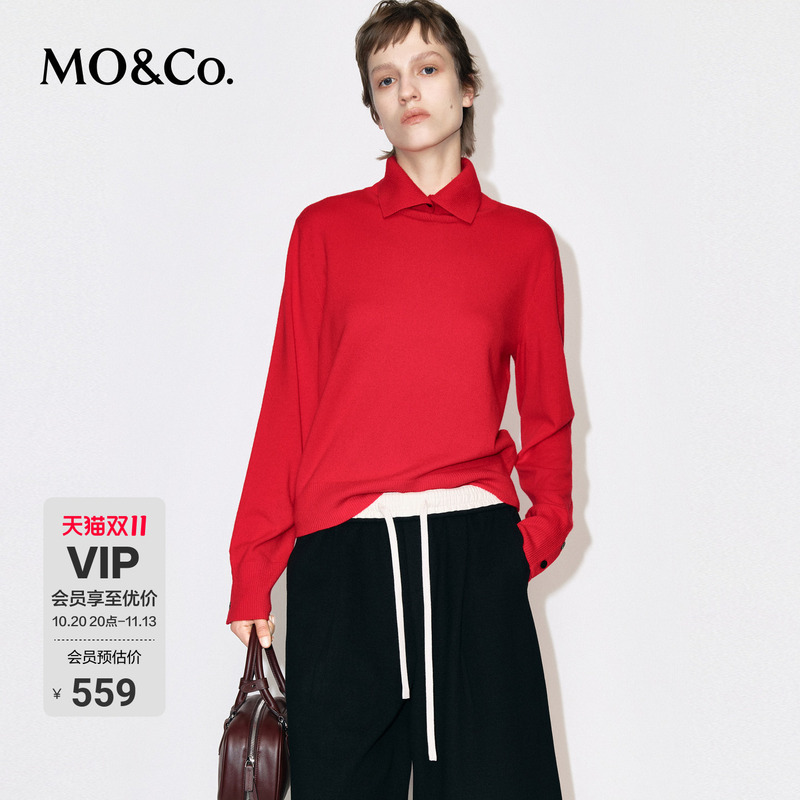Moco Sweater Wool Cashmere Turtleneck Loose Fit Knit Gray Series Red Mo&Co