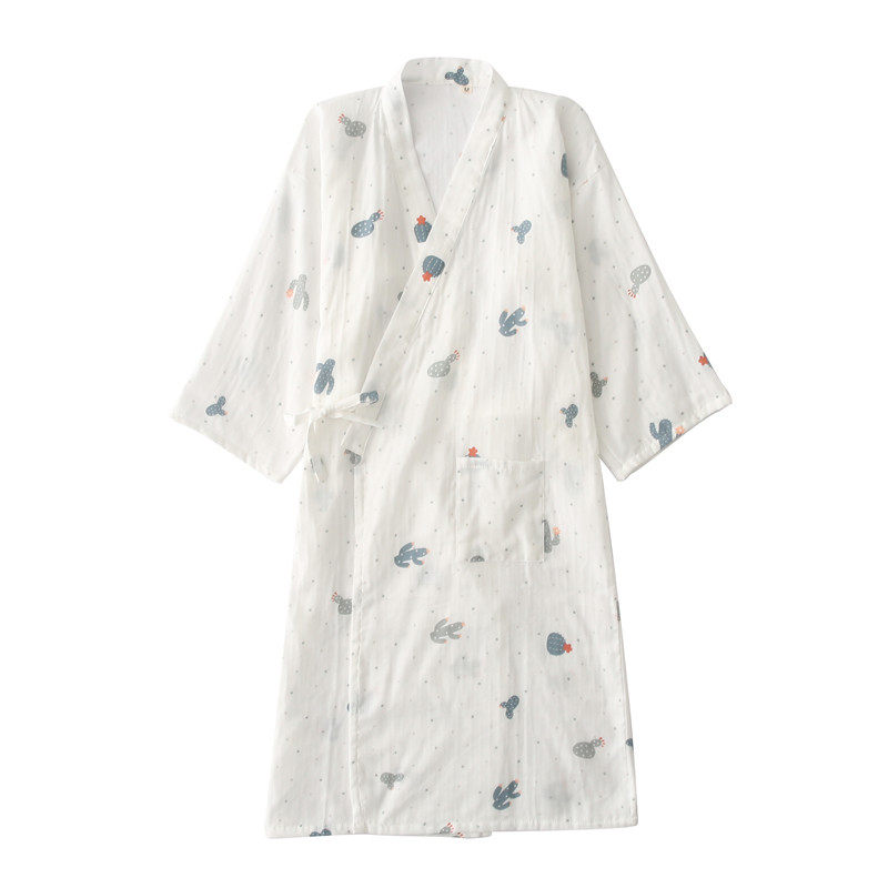 Pajamas nightgown women's spring and autumn cotton gauze yukata White thin cotton summer Japanese kimono bathrobe night dress