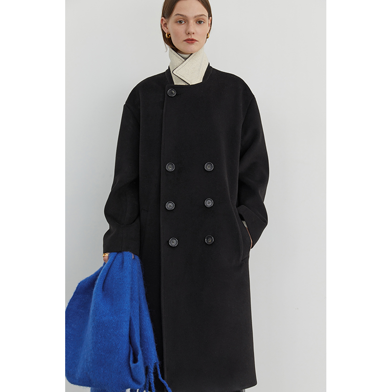 Fanlow 2022 Winter's new black Herbenwind double-row buckle thickened with long version of the fur coat jacket woman