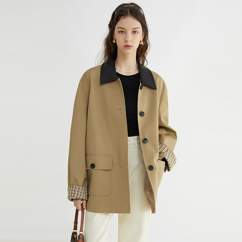 Fanluo 2022 autumn new tooling profile lapel stitching single-breasted short windbreaker coat women's small top