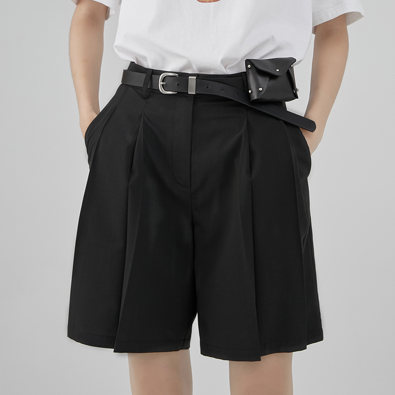 Van Loo 2022 new black high waist loose broadleg suit shorts female summer display slim straight cylinder 50% pants 50% pants