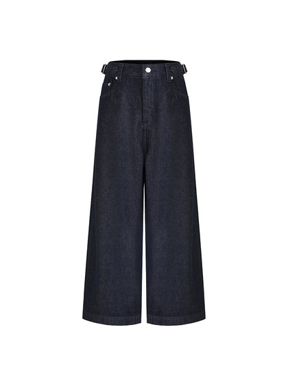 范洛茧型挺阔感原色牛仔裤女2025春季新款金属扣收腰显瘦阔腿裤子