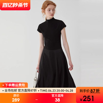 Van Loo 2024 Summer New Black Superior Small Crowdleader T-shirt Splicing Satin Glossy Sensace Dress Woman