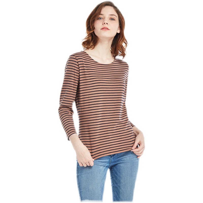 Three shots of the bottom of the undershirt Lady of the winter ladies silk soft striped in the shape of a slim and reduced fashion 90% sleeve lingerie