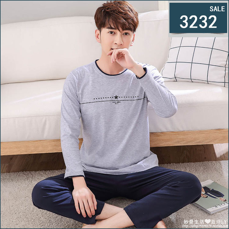 Mùa xuân và mùa thu nam bộ đồ ngủ cotton dài tay cộng với phân bón để tăng dịch vụ gia đình bộ đồ ngủ trung niên cotton quần ngủ nam dài