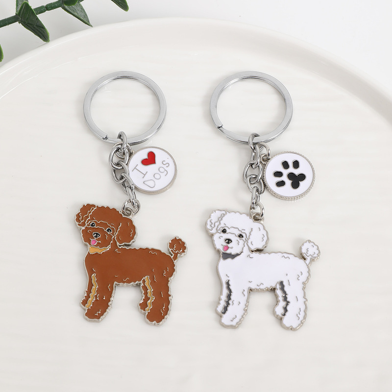 Teddy Poodle Dog Key Chain Metal Pendant Bag Decoration