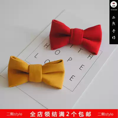 Two bears hand made children's bow tie male baby baby bow red yellow solid color year old baby bow tie