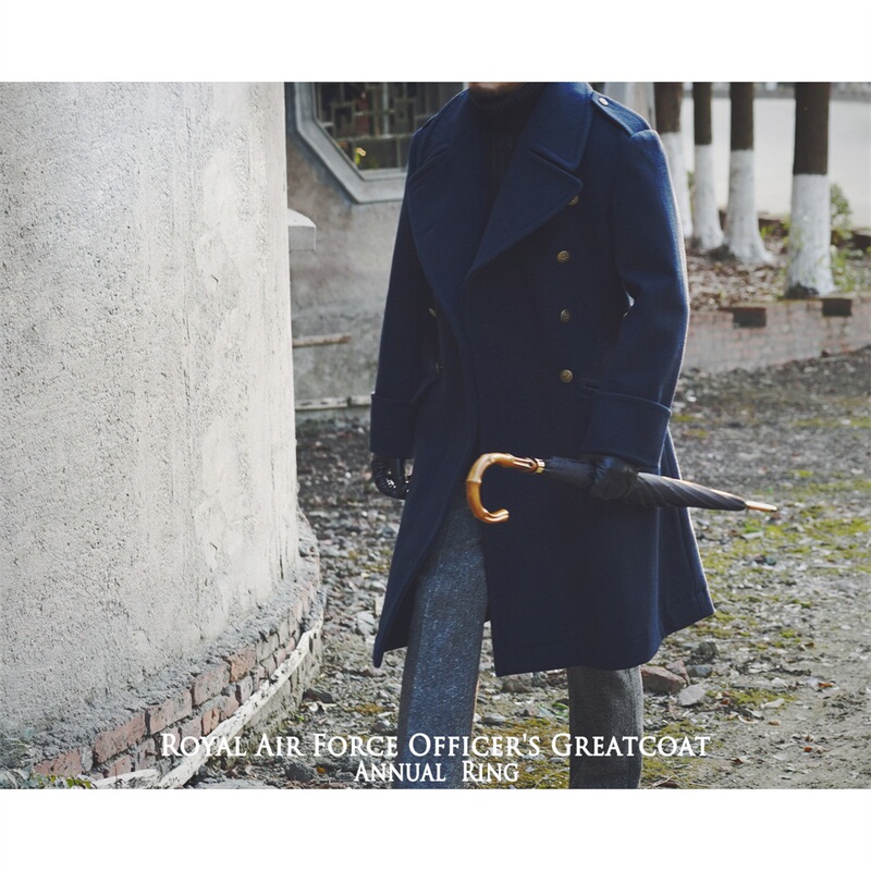 Annualring Retro British Royal Air Force All-Wool Double-Breasted Coat Heavy Tweed Thick Coat
