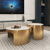Rock board coffee table modern light luxury round coffee table small apartment creative simple high and low tea table combination design fashion