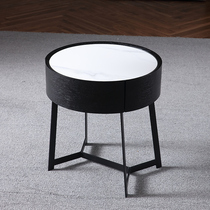 Rock board bedside table round simple modern bedside storage cabinet designer new wooden Italian light luxury bedside table