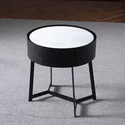 Rock board bedside table round simple modern bedside storage cabinet designer new wooden Italian light luxury bedside table