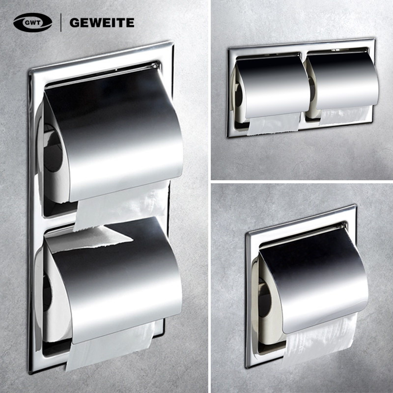 Hotel Concealed Paper Towel Rack Double Drum Toilet Paper Rack 304 Stainless Steel Entrance Wall Style Paper Towel Box Embedded Toilet Paper Rack Dressing Room