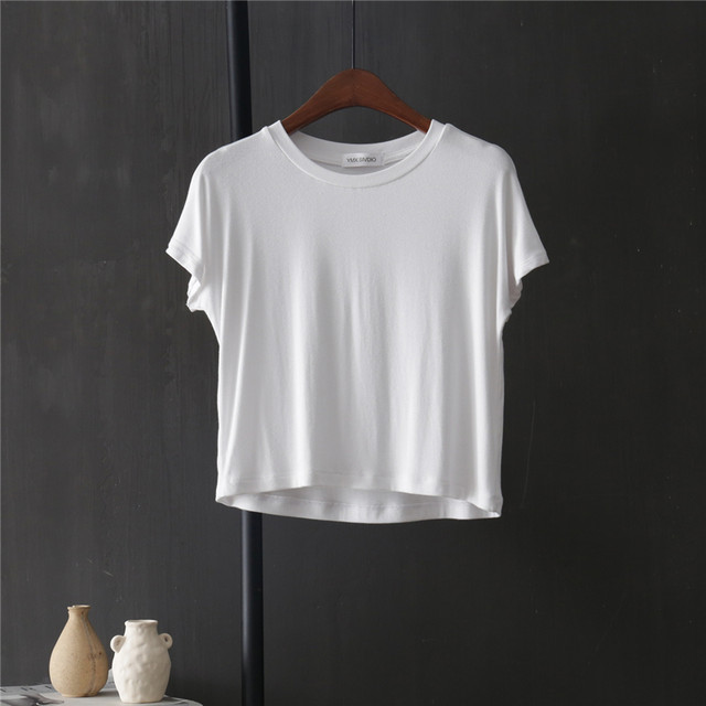 Tomato Story Modal solid color short-sleeved T-shirt women's summer basic versatile light panel round neck short navel-baring T-shirt