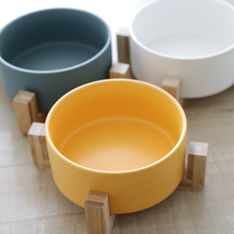 Pet Dog Bowls Water Bowls Farinfighting Bamboo Frame Ins Matt Color Glazed Ceramic Salad Bowl table Drink dog food Bowls Food Bowl