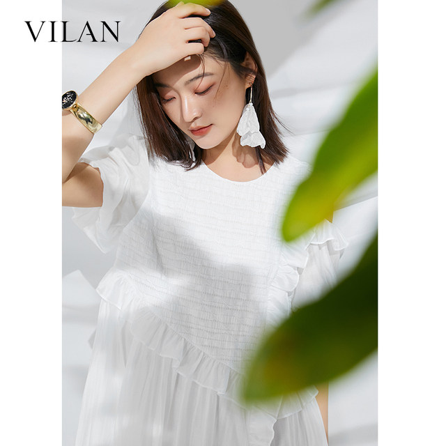 ສູນການຄ້າ Vilan/Huilan dress feminine summer ໃຫມ່ເສື້ອຢືດສີແຂງກະໂປງຊື່