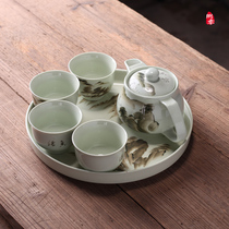 Chaozhou Old Tea Ware Kung Fu Tea Set Ceramic Handmade Color Painted Tea Cup Teapot Tea Tray Complete Household