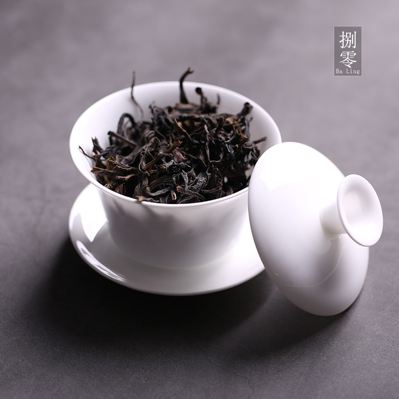 Bone china cover bowl light-transmitting thin tire pure white porcelain kung fu tea set underglaze color test tea bowl ceramic single tea prepared three talents bowl