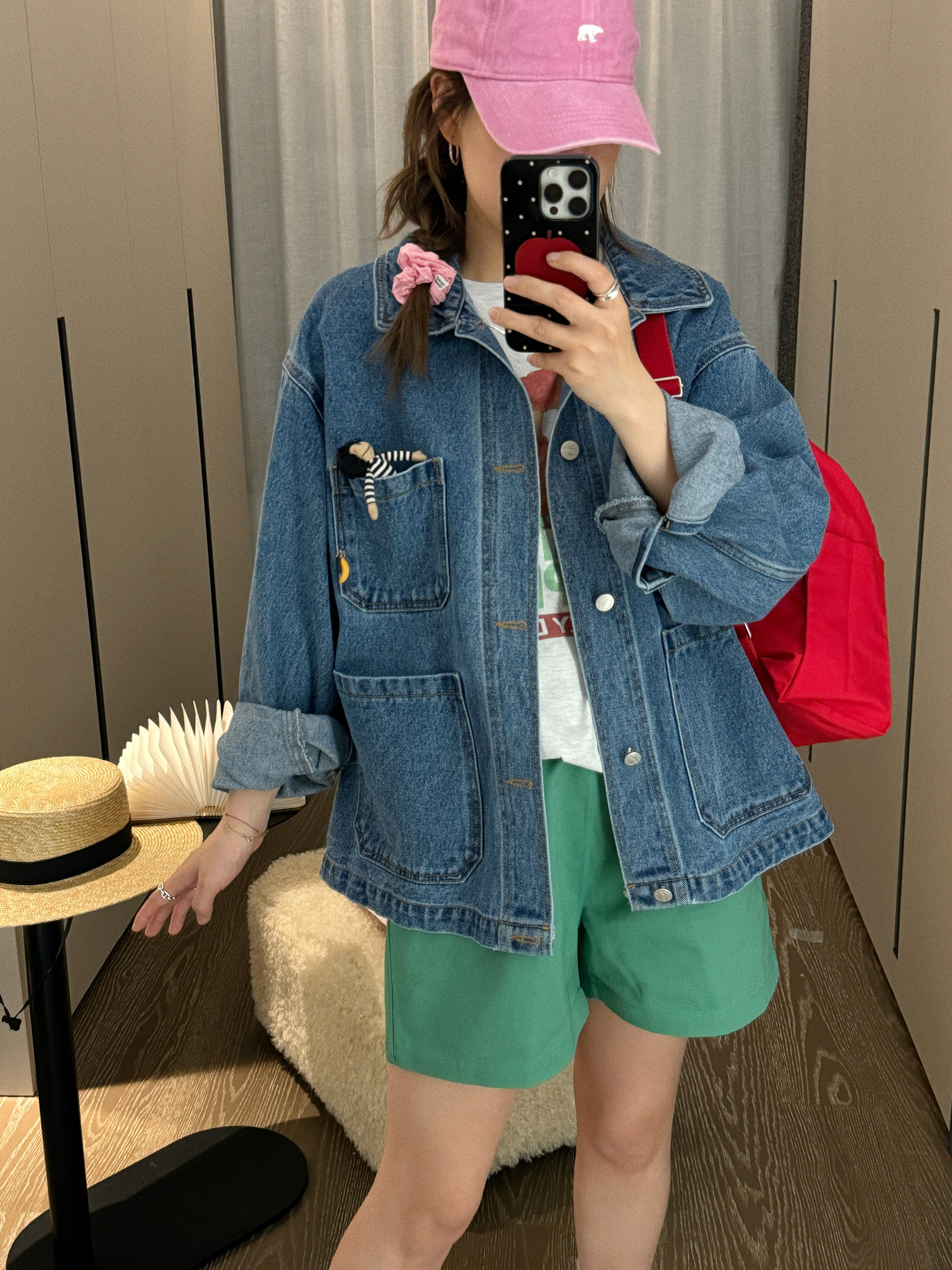 한국 chic 봄 가을 새로운 작은 대중 레트로 기타 주머니 디자인 루즈핏 다용도 캐주얼 긴팔 데님 여성 코트 상세 이미지 1