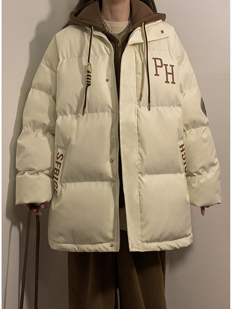 Tangshi Group Desso Winter Thickened Faux Two-Piece Cotton Coat for Women, Loose Plus-Size Cotton Jacket, Student Cotton-Padded Jacket, Trendy Outerwear