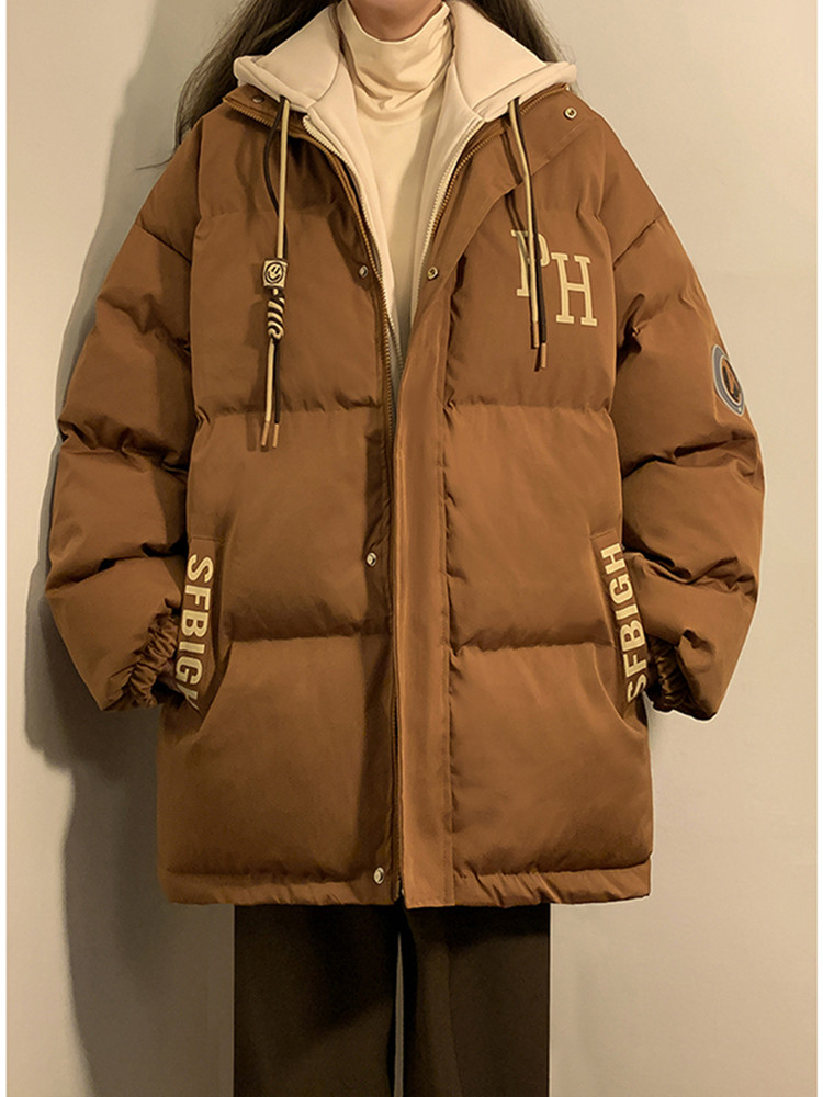 Tangshi Group Desso Winter Thickened Faux Two-Piece Cotton Coat for Women, Loose Plus-Size Cotton Jacket, Student Cotton-Padded Jacket, Trendy Outerwear