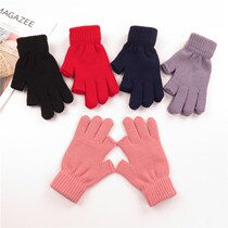 Autumn and winter knitted warm gloves mens womens fingers pure color plus velvet thick student leak two-finger half-finger gloves